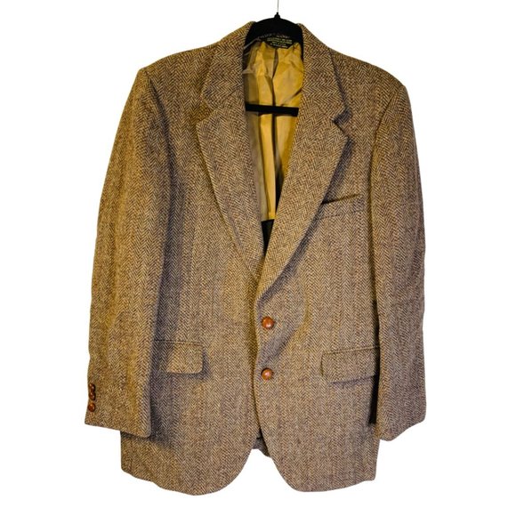 Stafford Suits & Blazers Stafford Harris Tweed Mens Blazer Size 42 R Tan Blue Light Brown